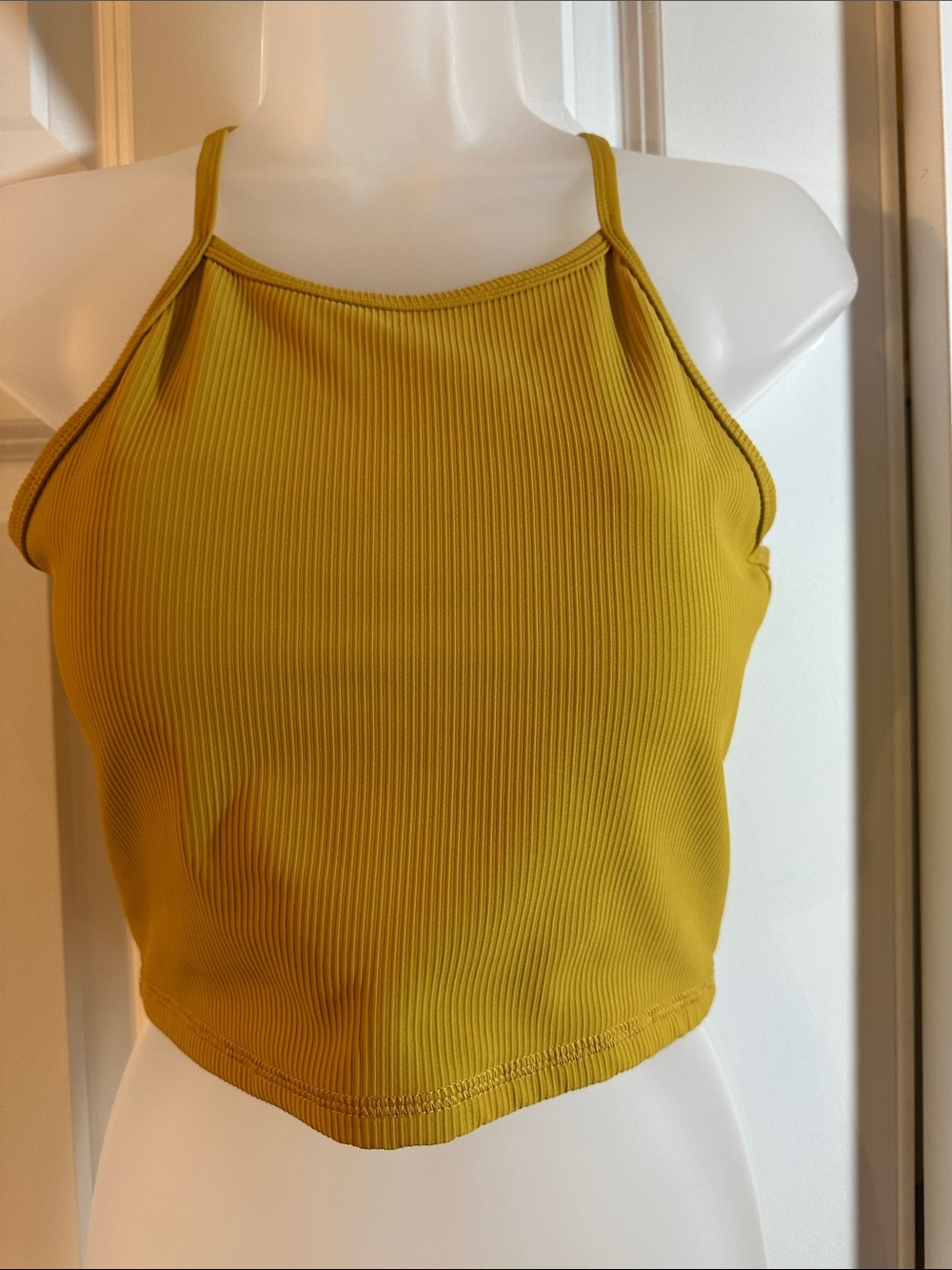 Ribbed Halter Crop Top in Mustard - Women